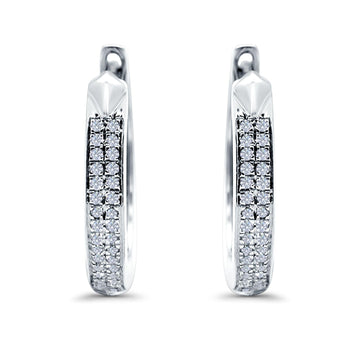 Half Eternity Hoop Earrings Round Simulated CZ 925 Sterling Silver (14mm)
